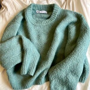 Zara sage green, size large, gently used knit sweater, slightly cropped.